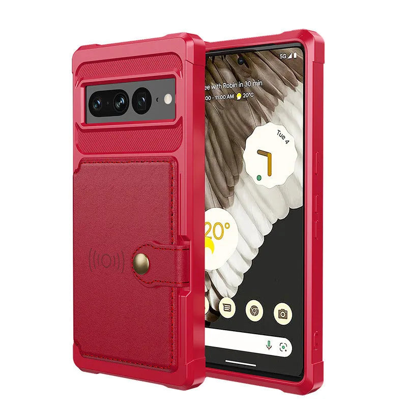 Google Pixel 7 card phone case wallet button drop-resistant protective cover in black with card slot