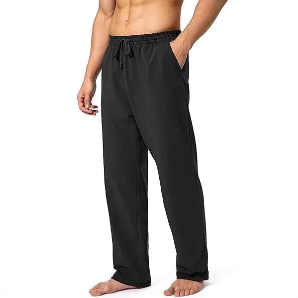 Men's loose fit casual trousers in quick-dry polyester fabric showing dark grey colour option