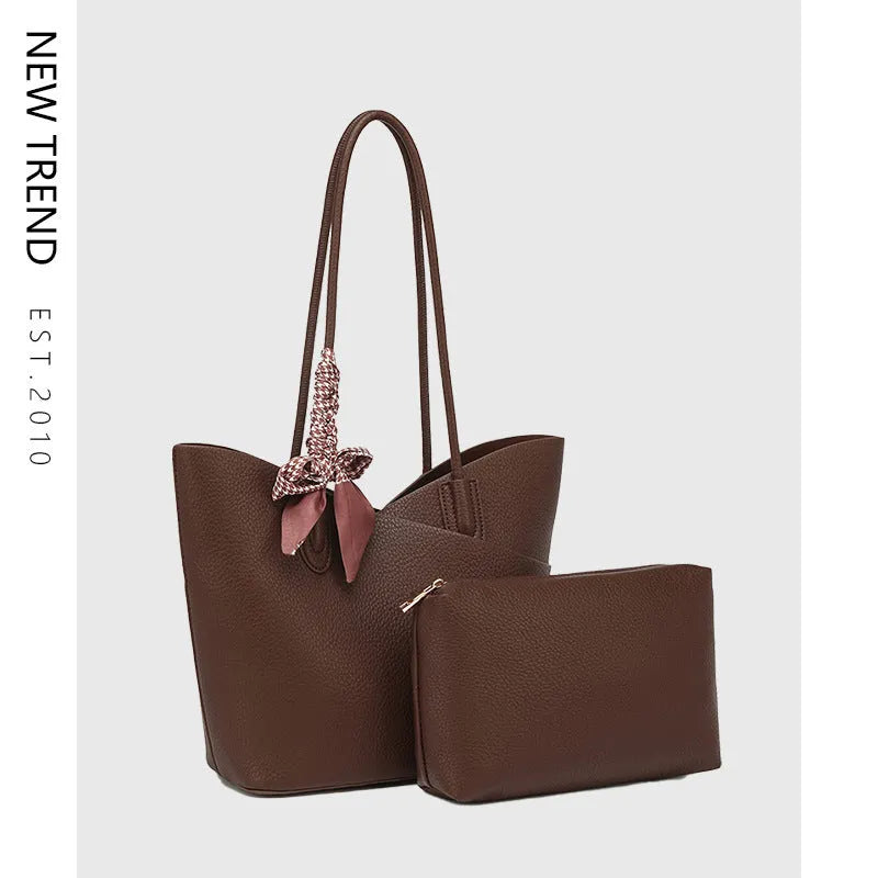 Large capacity casual PU shoulder handbag in European American retro style, vertical square shape, brown colour with sewing-line detail