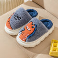 A pair of plush cotton couple slippers in a dinosaur colour, showing the soft upper and design.