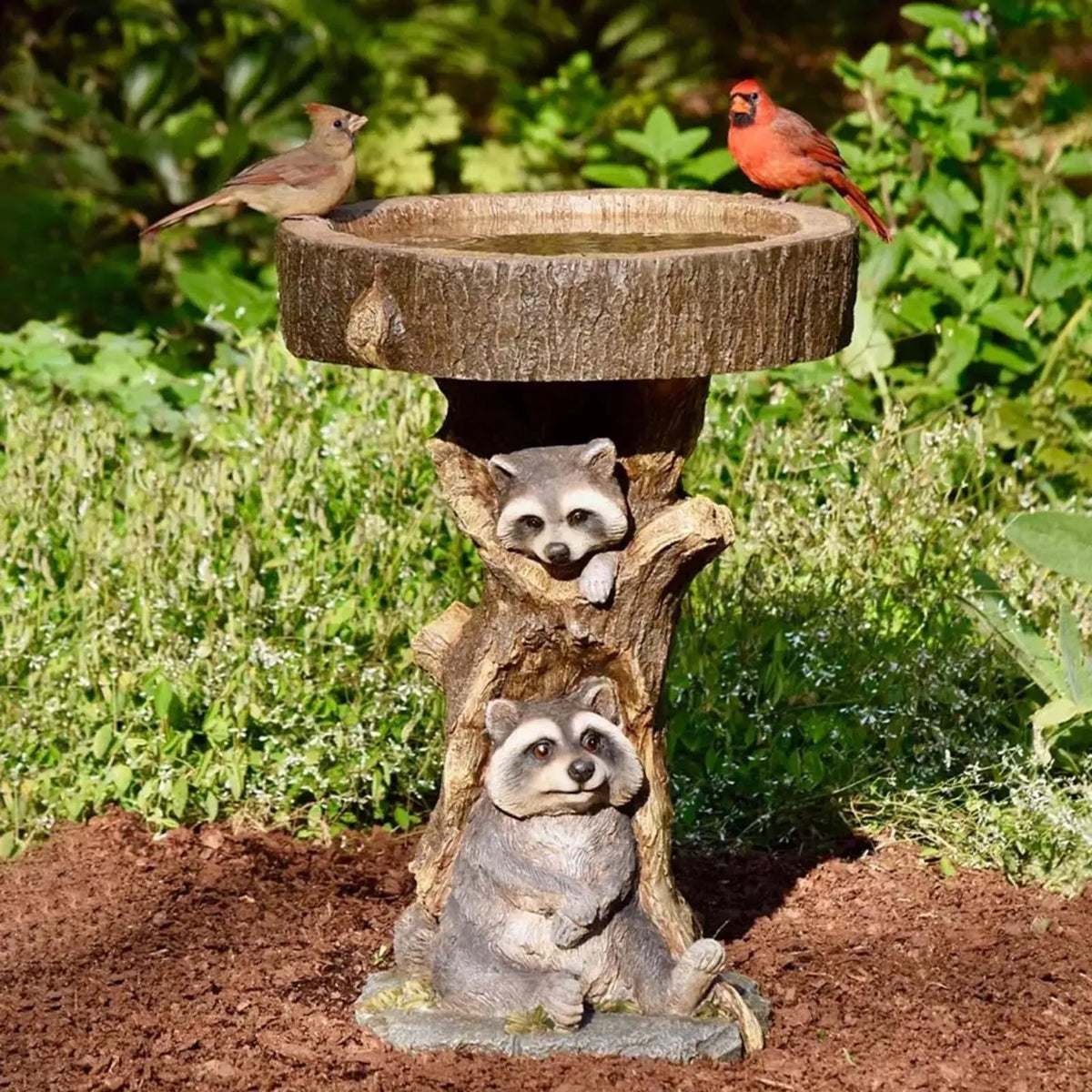 Handmade resin animal ornament in puppy or raccoon colour, sized 10 x 9 x 21 cm or 22 x 13 x 13 cm for garden decoration.
