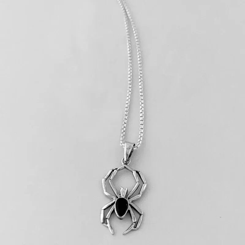Lady Halloween ghost spider necklace copper box chain mixed gemstone pendant white gold colour