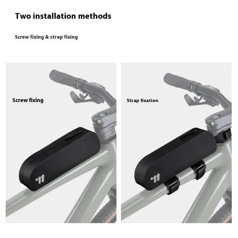 Bicycle front beam breaking wind upper tube storage bag 0.7L in black with Velcro straps