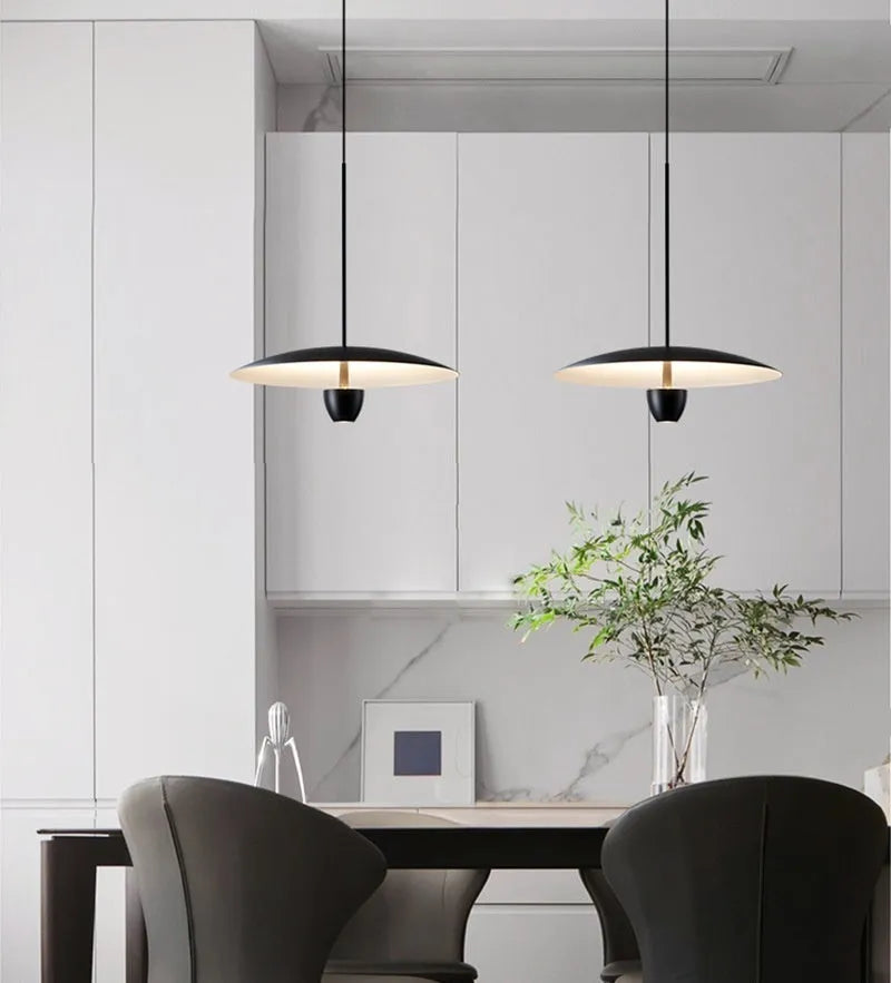 Black modern minimalist chandelier with 400mm diameter and warm white light