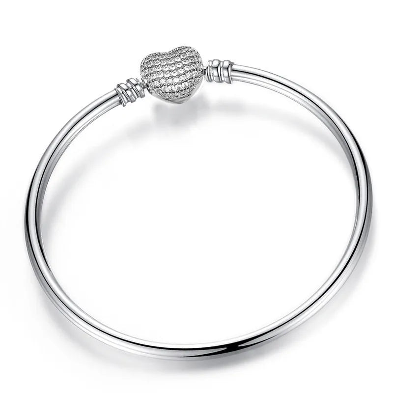 Silver plated heart shaped zircon bracelet with electroplated finish, 17cm length, Love Mark colour option