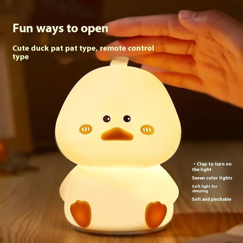 Happy Duck night lamp, USB rechargeable, seven colour light, 9.5cm x 9.5cm x 13.1cm cartoon bedside lamp