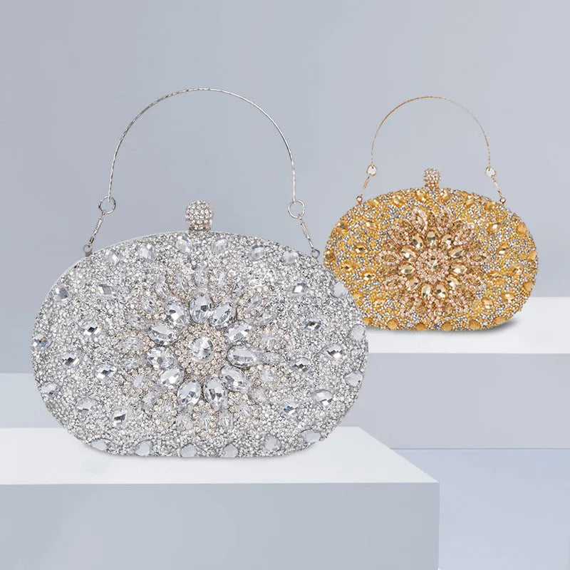 European retro style women's banquet handbag with hardware and rhinestone detailing