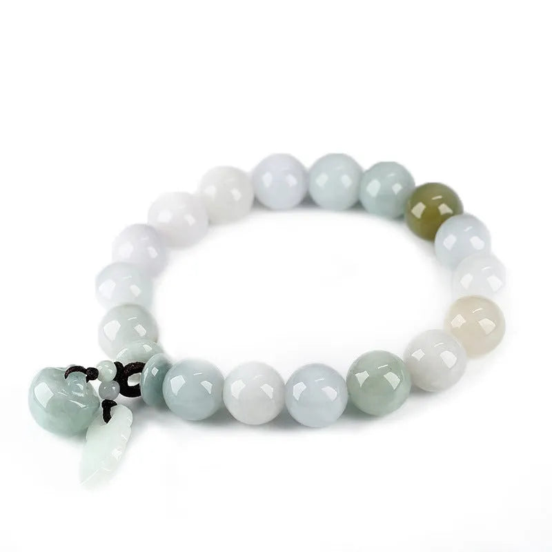 Natural jade bracelet with Maitreya Buddha and prosperity charm pendants