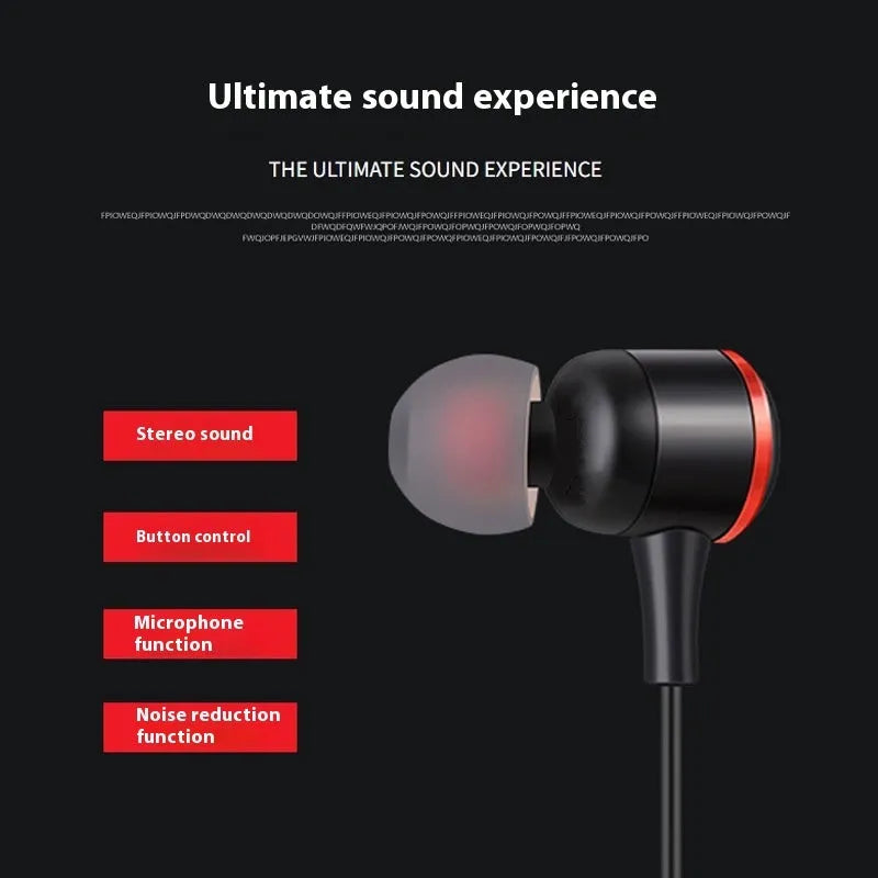 Wired in-ear gaming headset with 3.5mm plug, silicone ear tips, and built-in microphone, shown with storage box