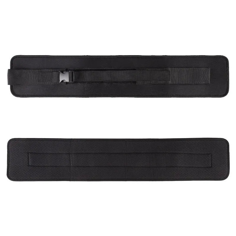 Black fitness training belt with auxiliary strap for weight-bearing hip bridge exercises