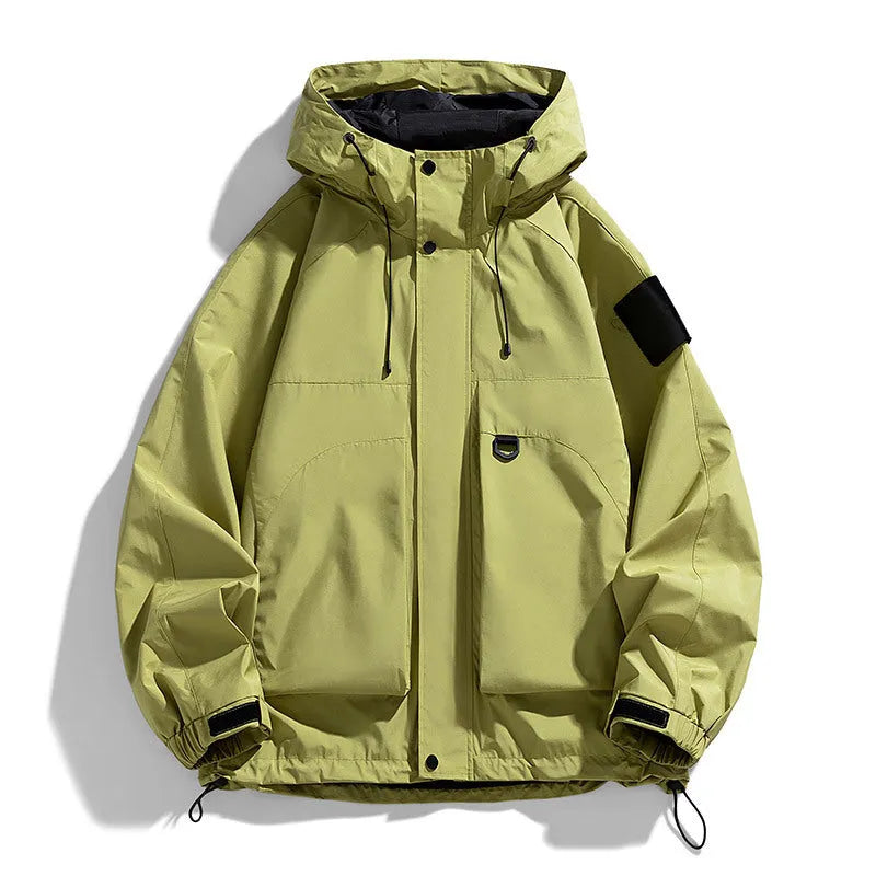 Men's waterproof hooded jacket in polyester blend available in multiple colours and extended sizes