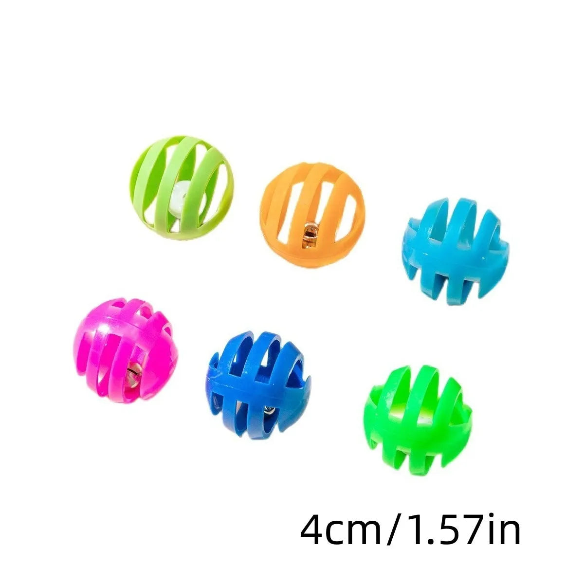 Colored plastic bell mesh hollow sound cat teasing ball in rainbow colour