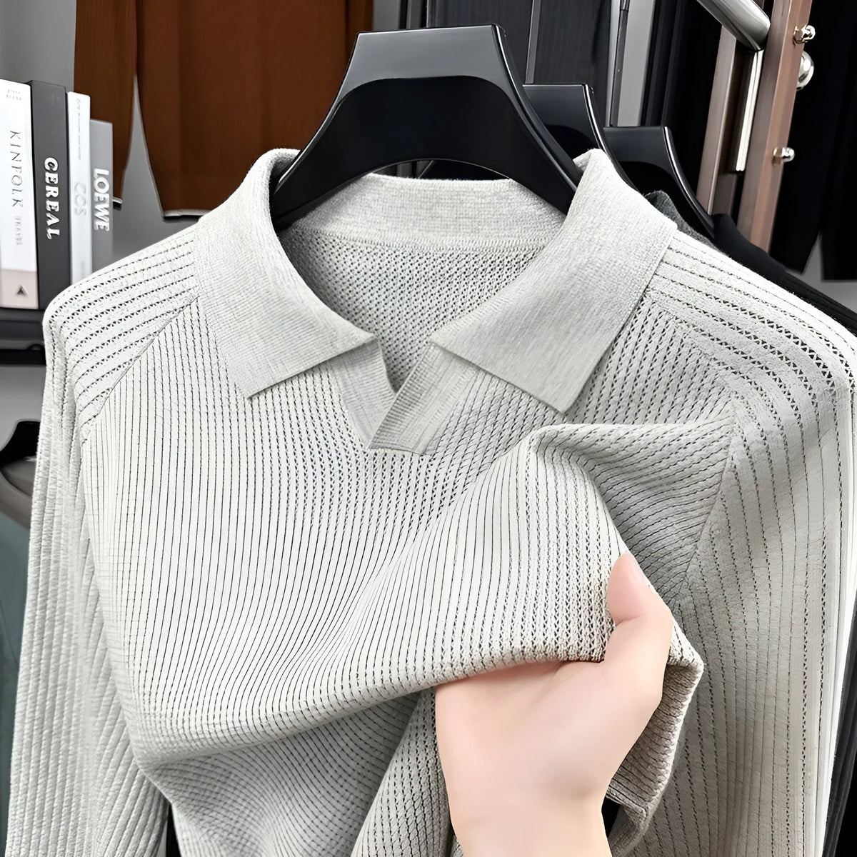 Men's loose cotton pullover shirt with scissors collar in black, dark gray, or oat gray, sizes M to XXXXL