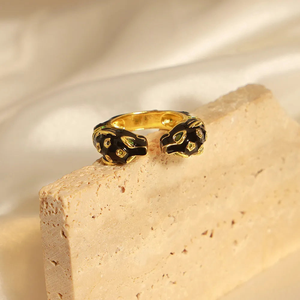 Black cheetah geometric women's ring in electroplated copper with size 7 fitting