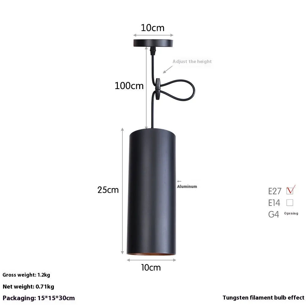 Matte black wrought iron retro chandelier ceiling light with a visible suspension rod and bulb holder.