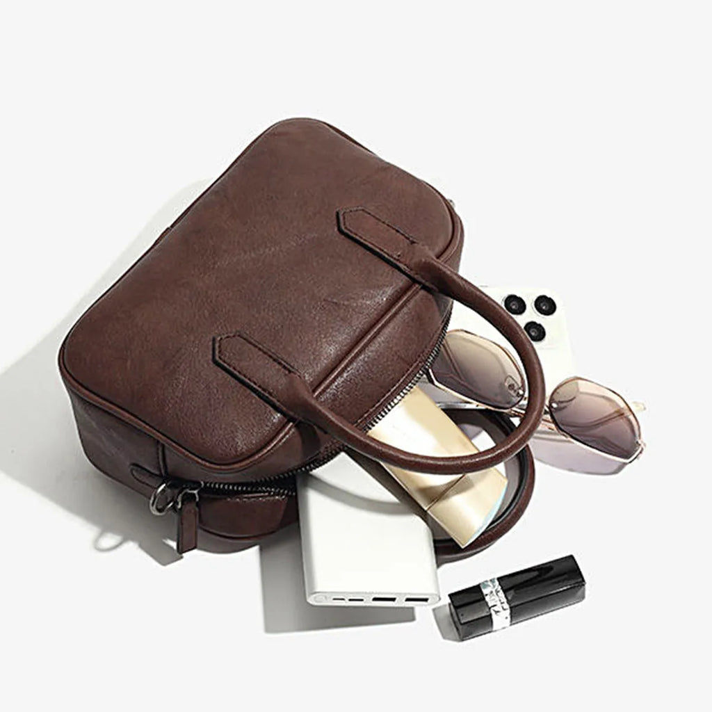 Retro square shoulder messenger bag in PU leather available black or coffee colour