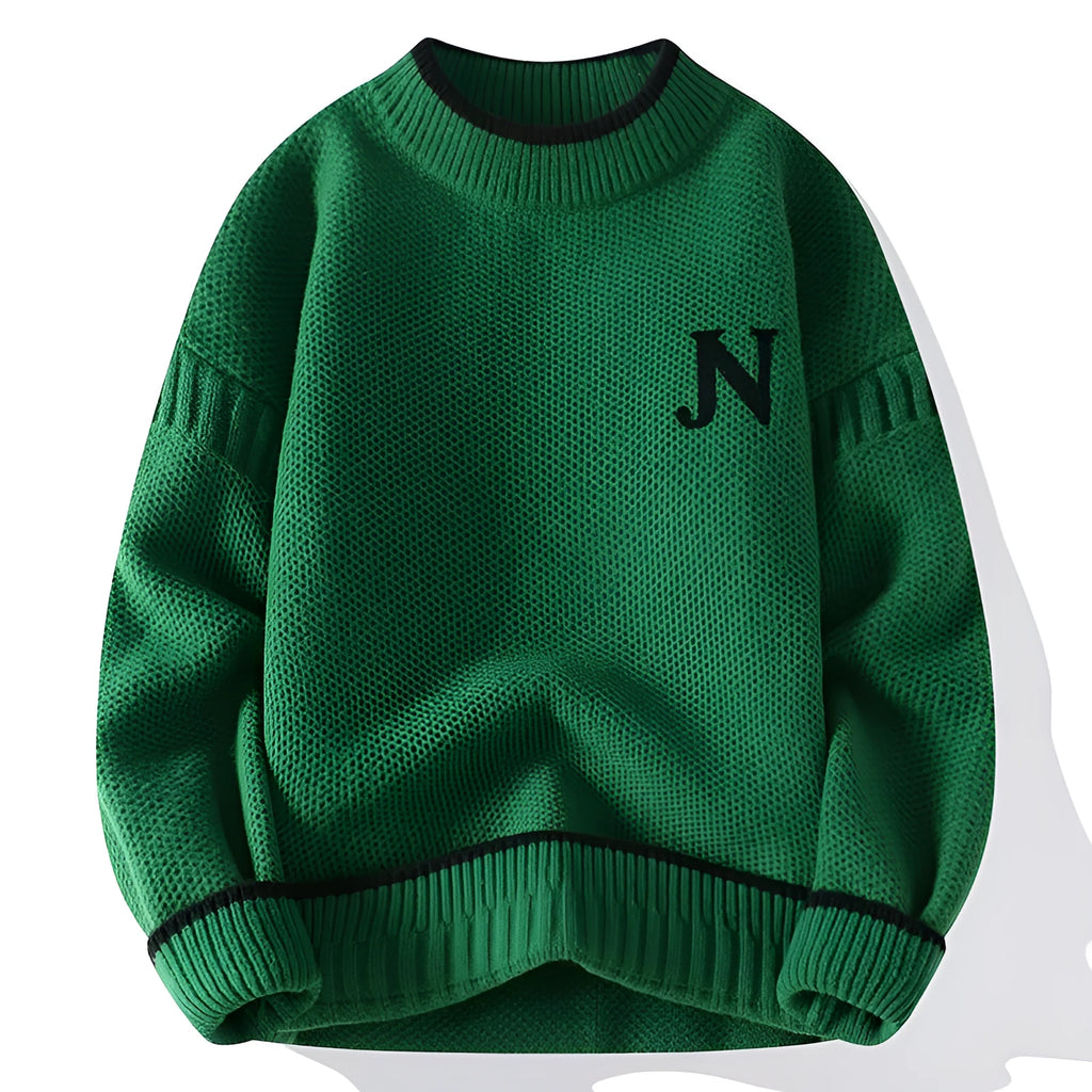 Men's thickened round neck cotton blend knit sweater in grey, loose fit pullover winter style