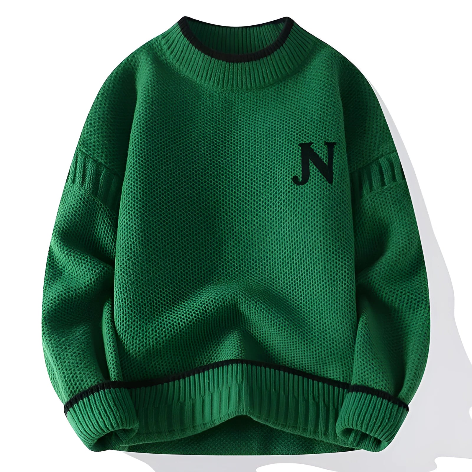 Men's thickened round neck cotton blend knit sweater in grey, loose fit pullover winter style