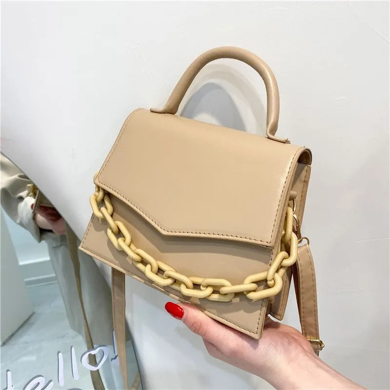 Women's PU one-shoulder crossbody bag, horizontal square shape, 18cm top width, seven colours including black and red