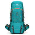 Large capacity lightweight waterproof mountaineering bag in army green with multiple compartments and padded straps
