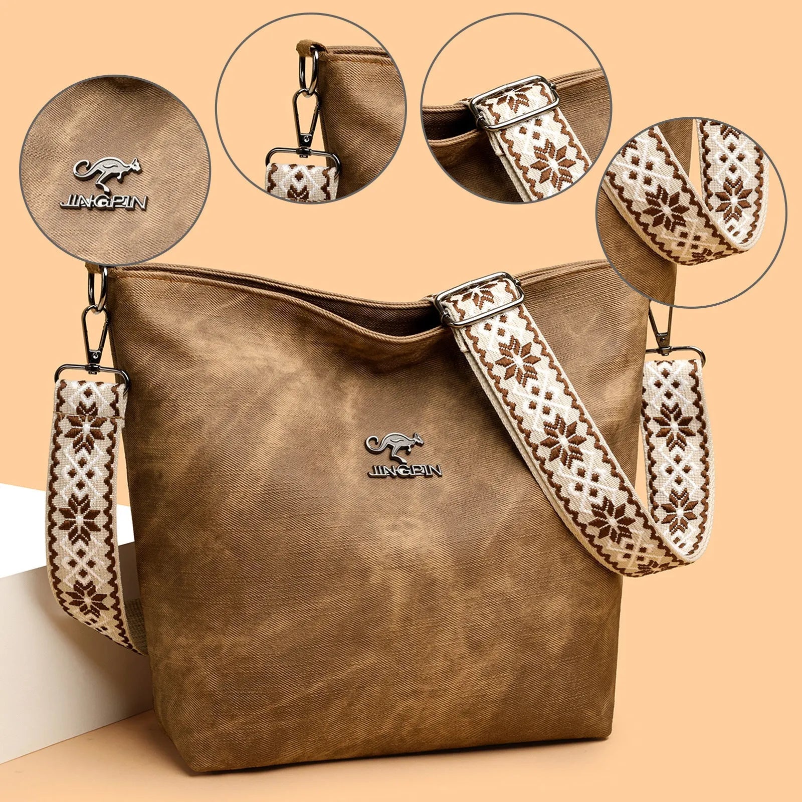 Soft PU leather women's crossbody bag in grey, pink, or yellow with an adjustable strap