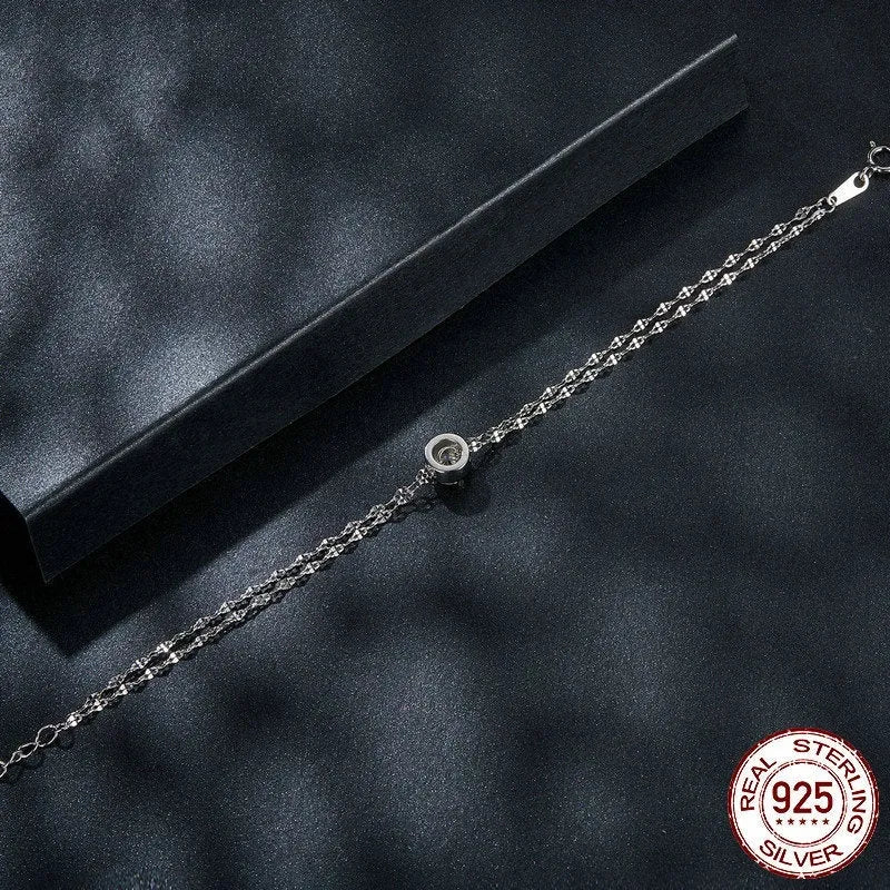 S925 sterling silver double layer bracelet with 50 point moissanite stone, electroplated finish, MSB020 colour