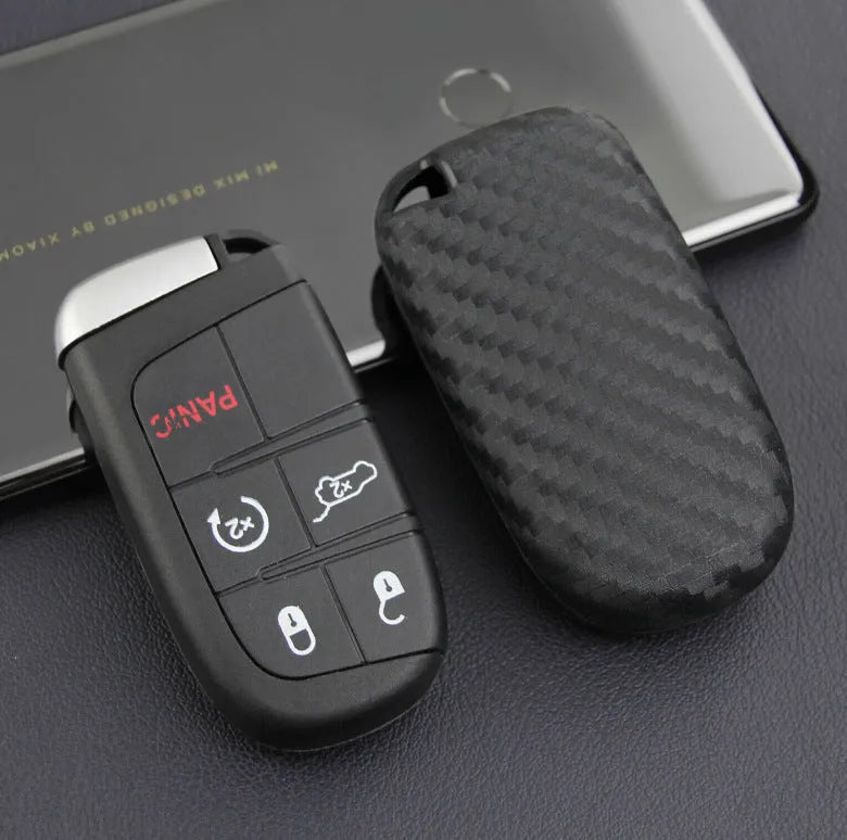 Silicone protective case with carbon fibre print for Dodge Chrysler Fiat car key fob