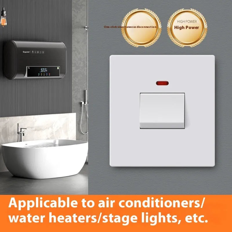 Water heater air conditioner high current switch with illuminated panel in gold, grey and white