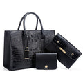 Women's three-piece PU leather handbag set with crocodile pattern in four colour options
