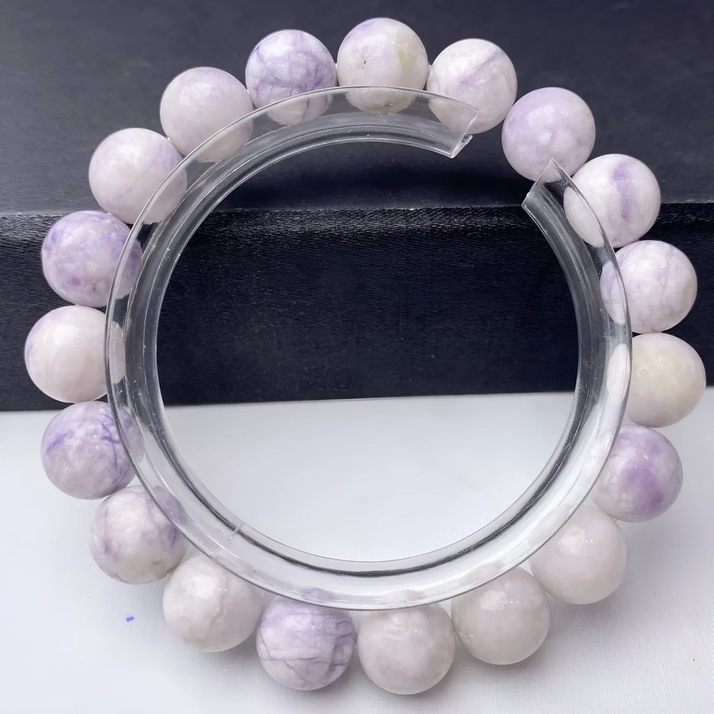 Natural purple turquoise women's bracelet with elastic cord, showing bead size options