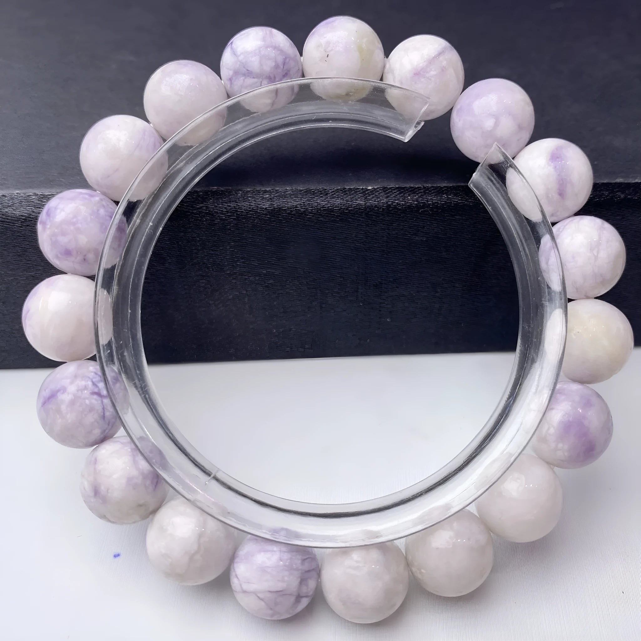 Natural purple turquoise women's bracelet with elastic cord, showing bead size options