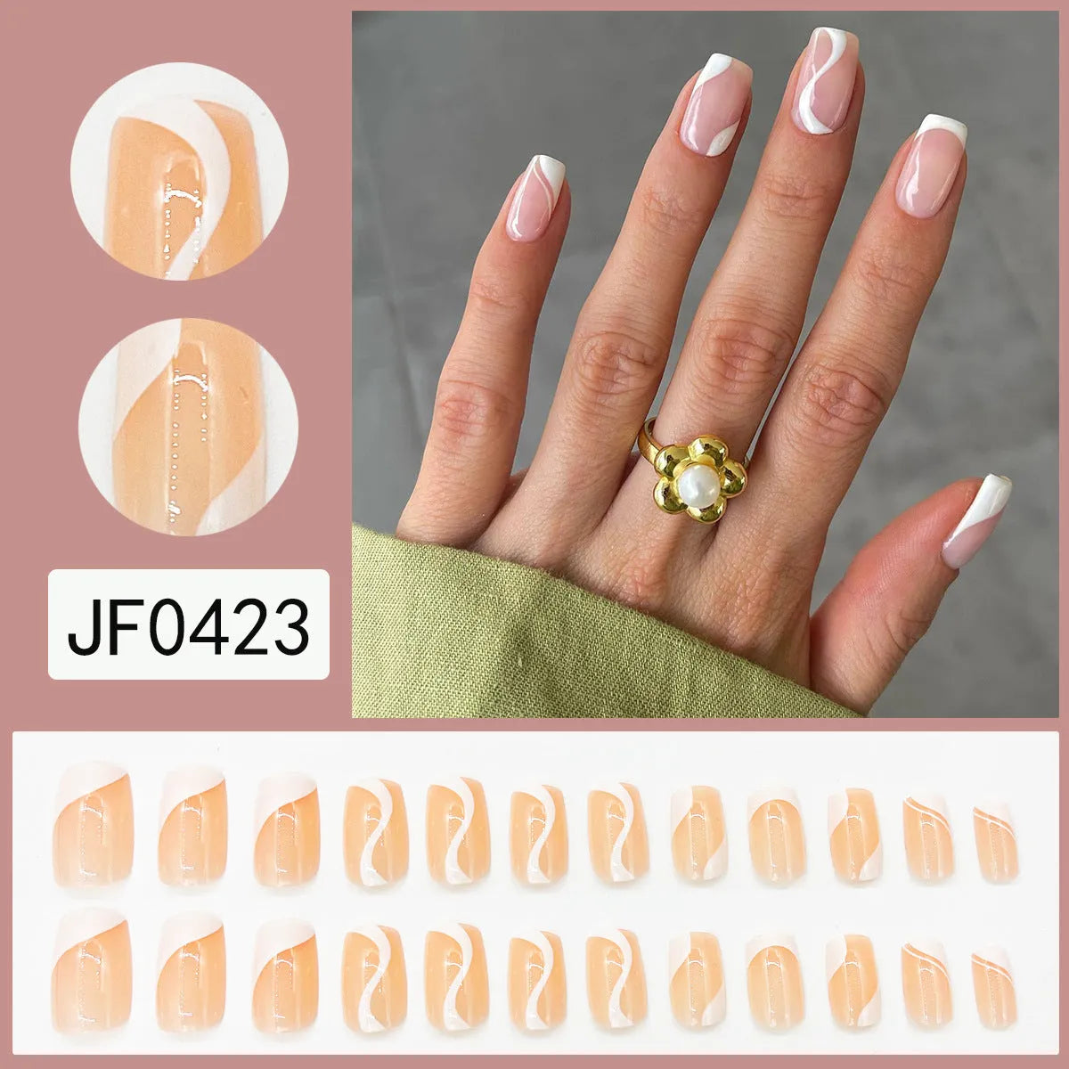 French simplicity short white nail stickers with plaid pattern, 24 pieces, glue type and bare strip options