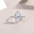 Heartbeat Mirror moissanite wedding ring set in platinum plated S925 silver, horse eye shape, gift box packaging