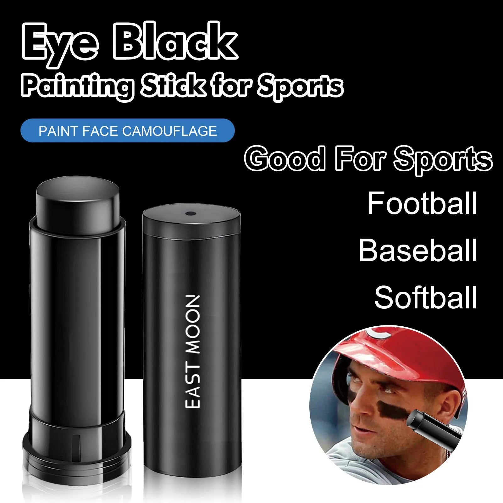 15g black sports eye paint stick for baseball athletes with sweat-proof formulation