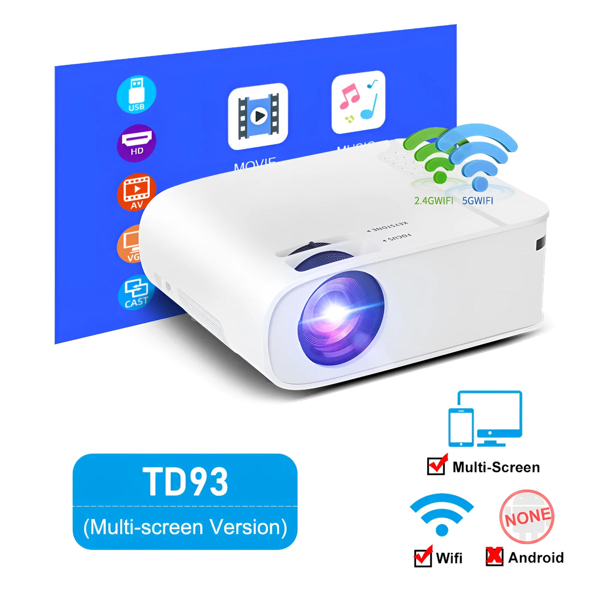 Portable home projector 5800 lumens 1920x1080P LED lamp 50000 hours with remote and cables