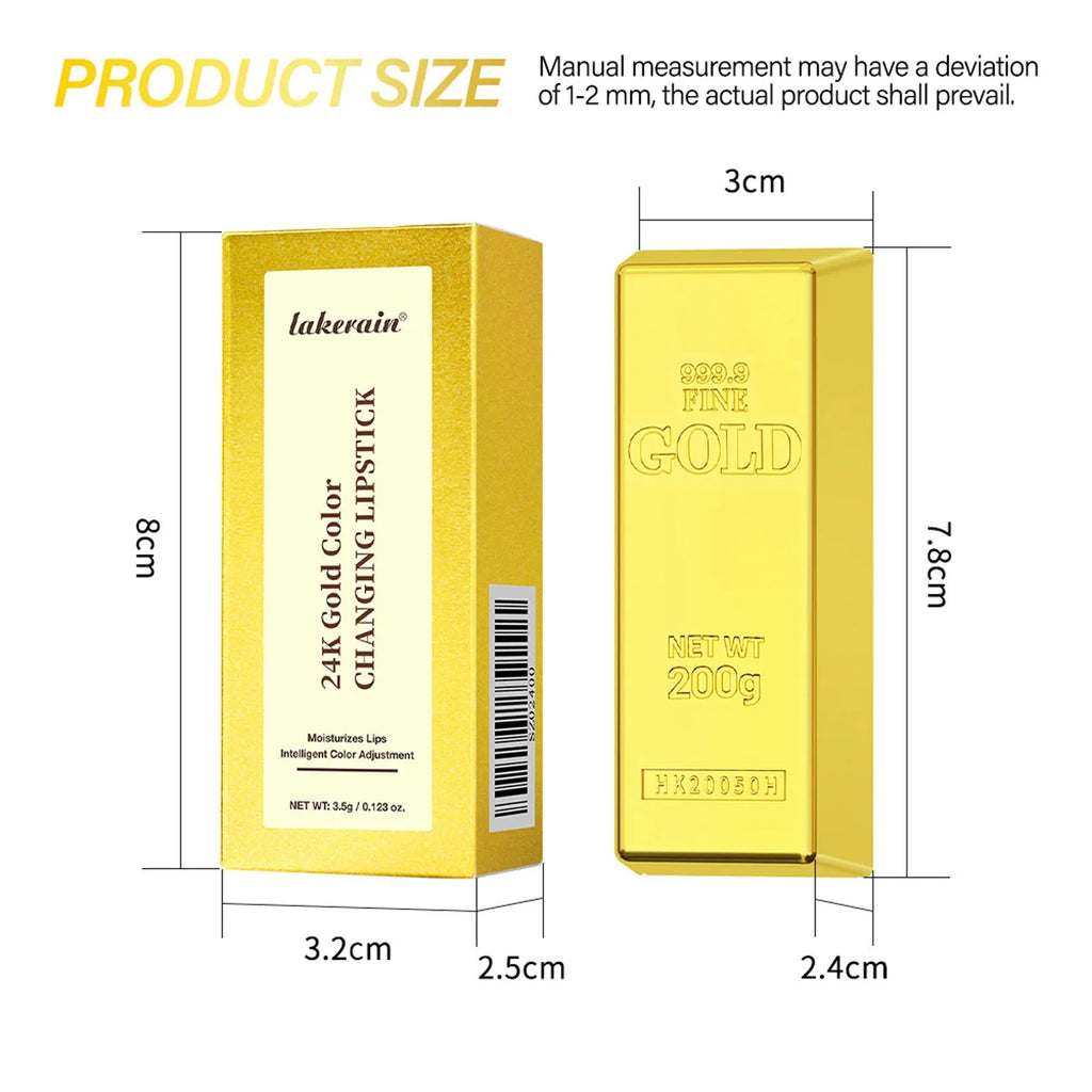 Gold foil colour-changing lipstick with moisturising formula, 3.5g net content, shiny finish