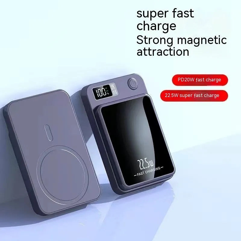 Wireless power bank with MagSafe in black, white, purple or green colours showing industrial design