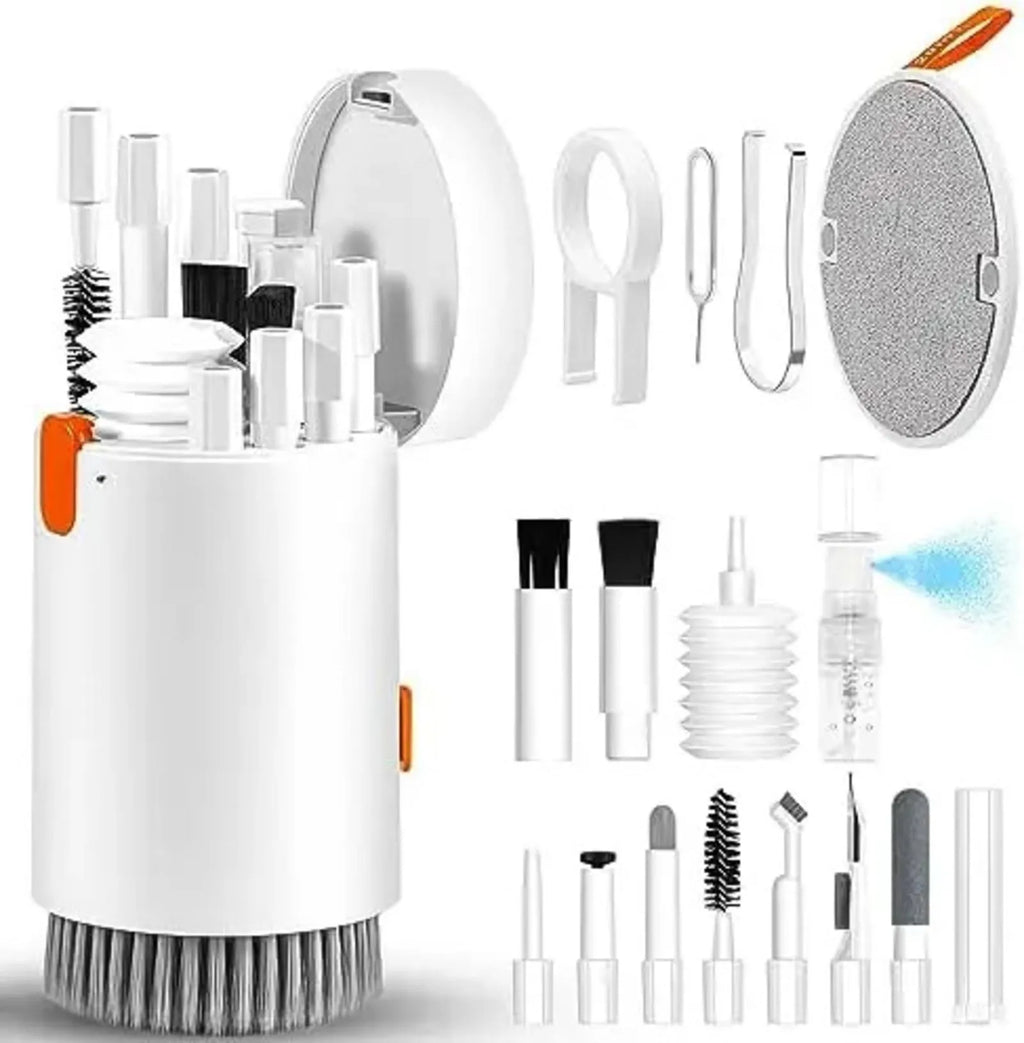 20-in-1 laptop phone screen cleaner kit with cylindrical storage, includes brushes and key puller for keyboards