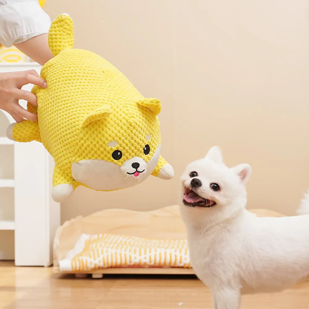 Plush dog calming toy with squeaky function for chewing and dental care