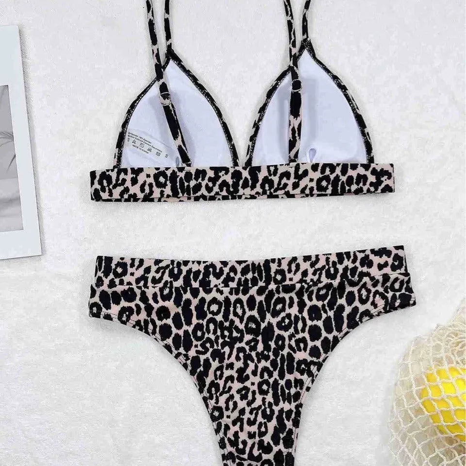 Leopard print bikini set with retro dots and backless brief design for women
