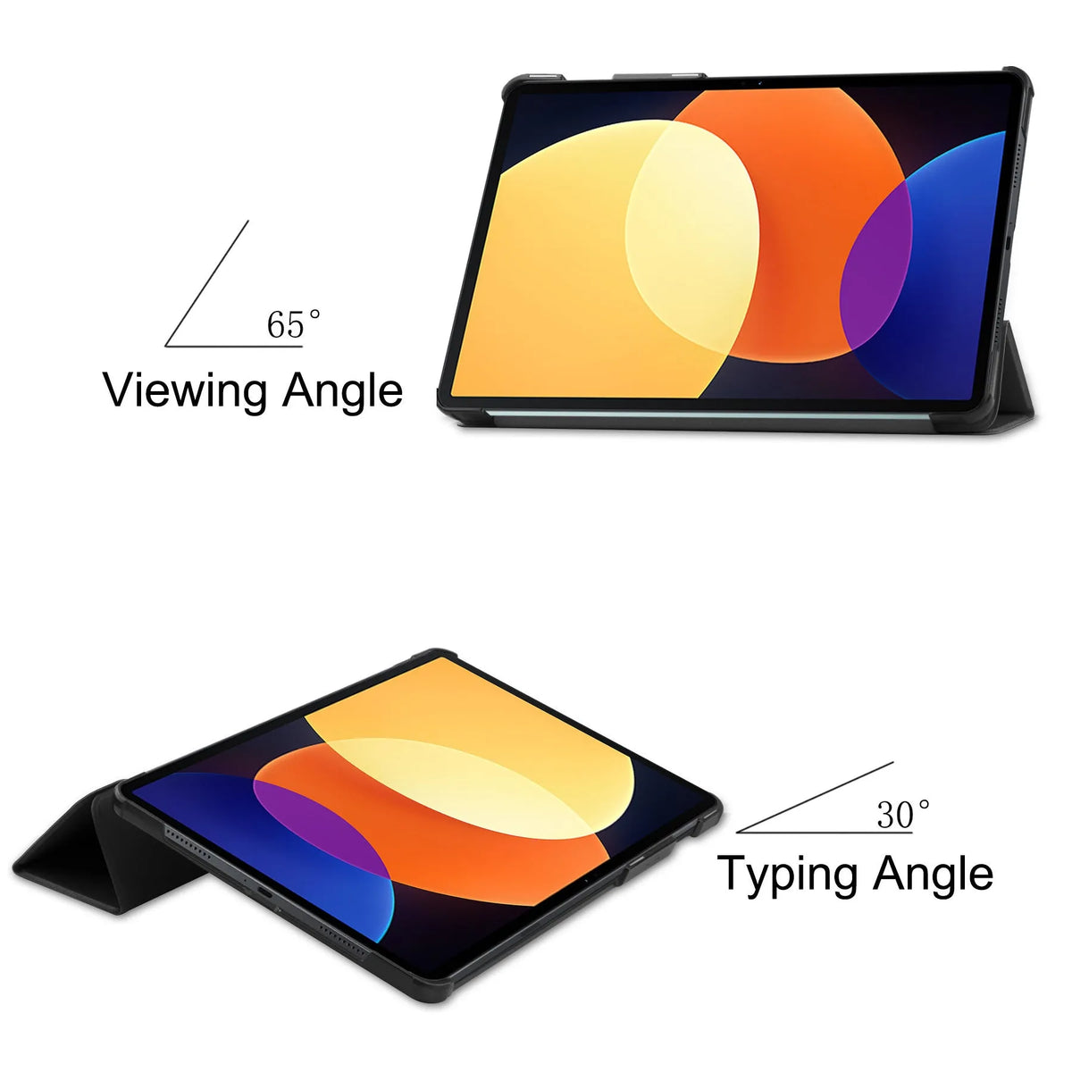 Black ultra thin protective case for Xiaomi Tablet 5 Pro 12.4, PU and PC shell, 290x190x11mm