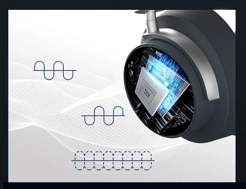 Grey sports wireless Bluetooth headset with head-mounted design and bilateral stereo sound