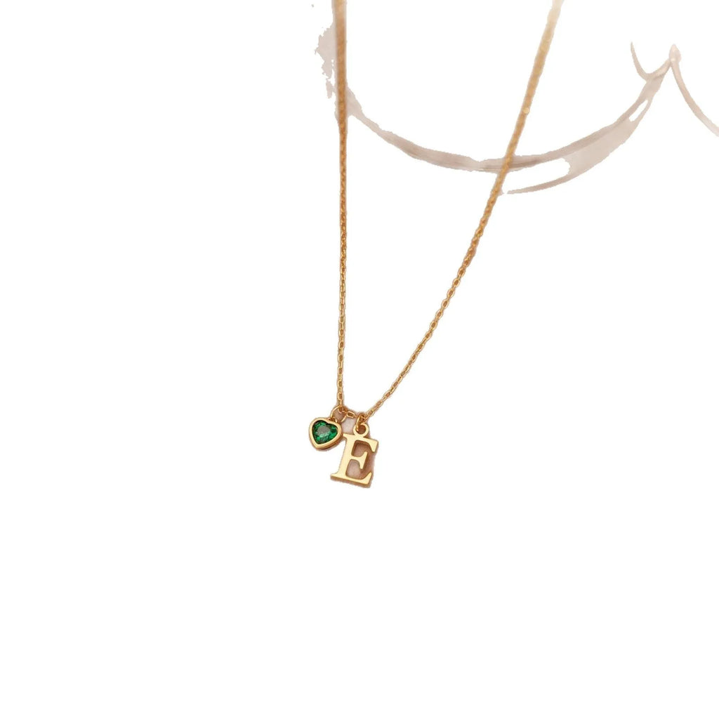 Personalised stainless steel initial letter pendant necklace with Love Birthday Stone colour on cross chain