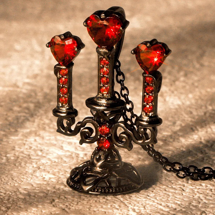 Gothic women's clavicle chain necklace with hollow retro candlestick zinc alloy pendant on a cross chain.