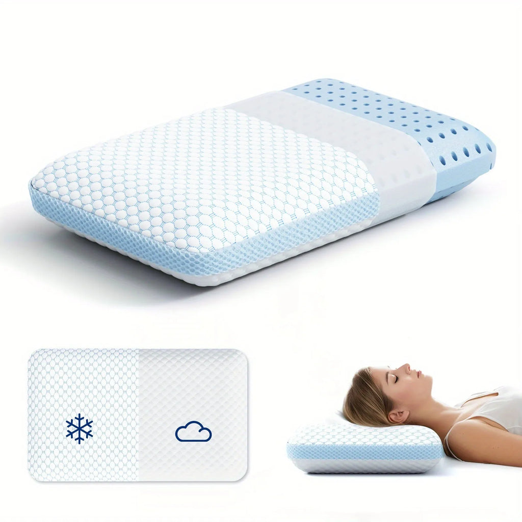 Household cervical memory foam pillow 63x36x13.5cm in medium molecule air layer white and blue finish