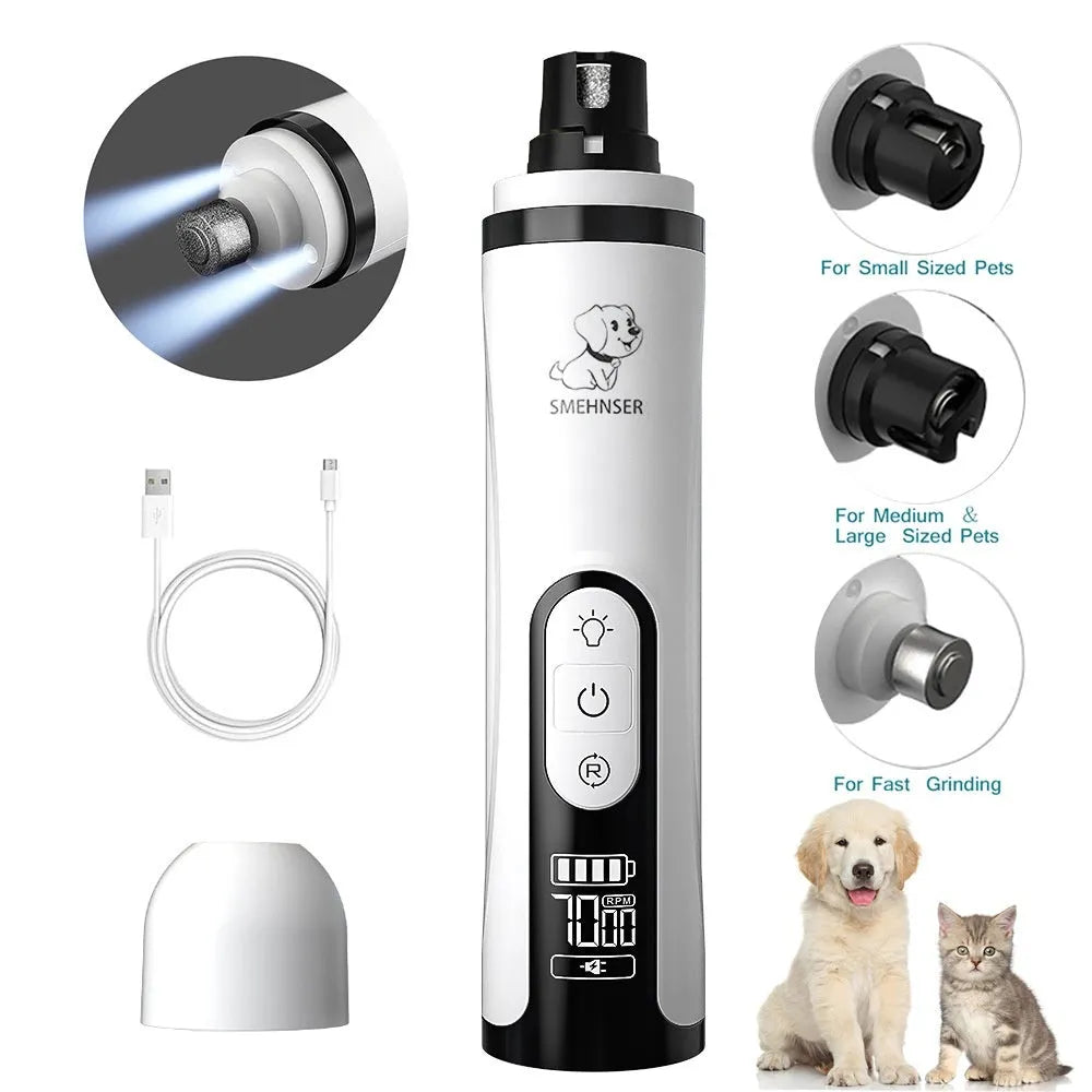 Automatic 3-speed dog nail trimmer with LED display and dust collection port