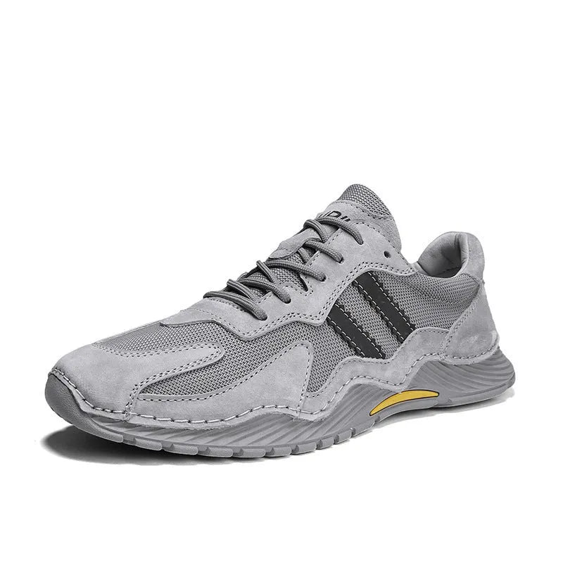 Men's sand coloured pigskin hiking boots with platform sole and lace-up front