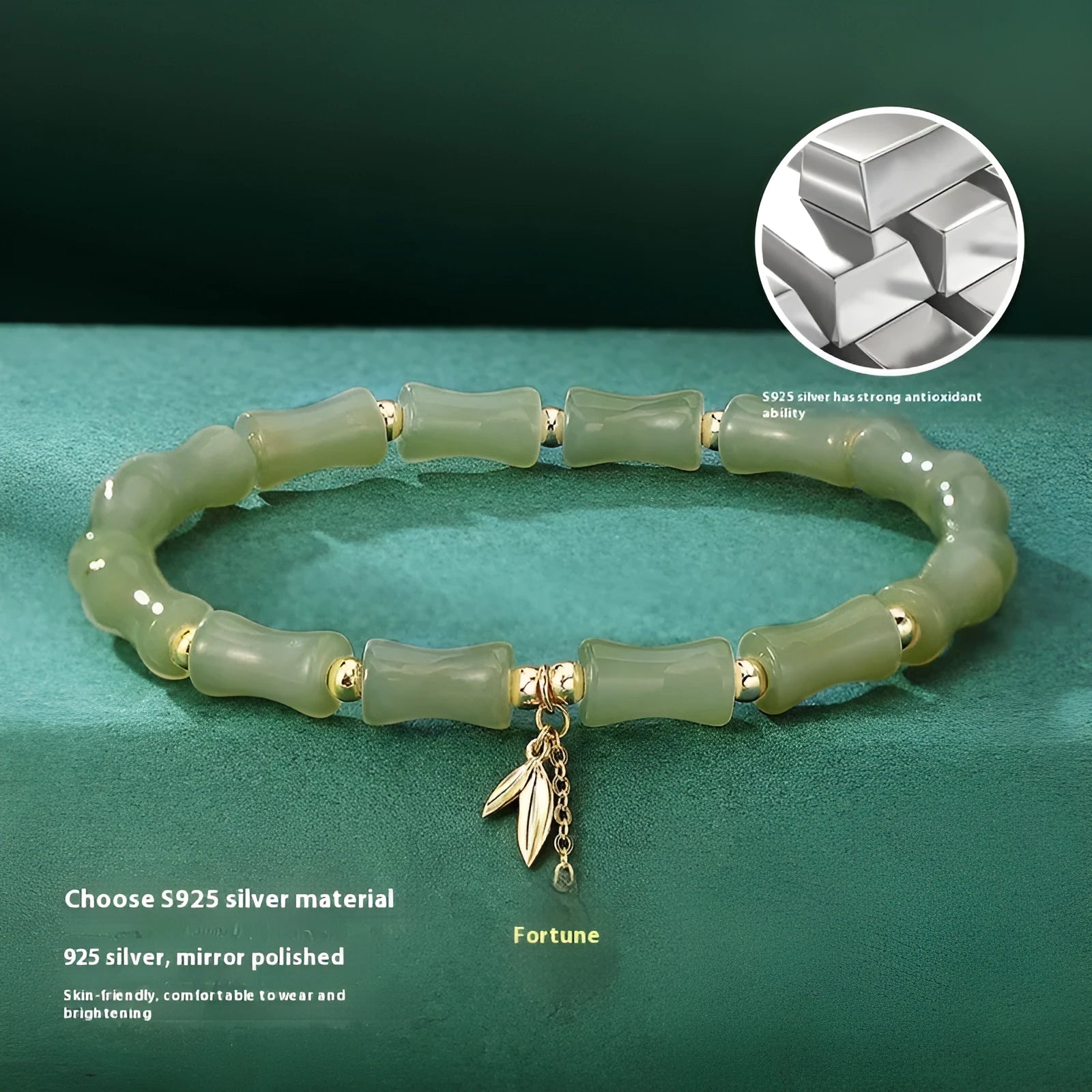Chinese style bamboo Hetian jade bracelet and necklace set for women with alloy construction