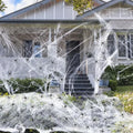 Cotton spider web Halloween decoration set with spiders in white colour scheme