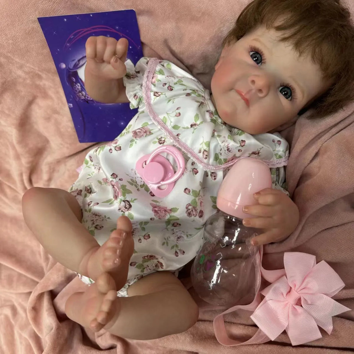 48cm full vinyl simulation reborn doll with hand-planted hair in natural style